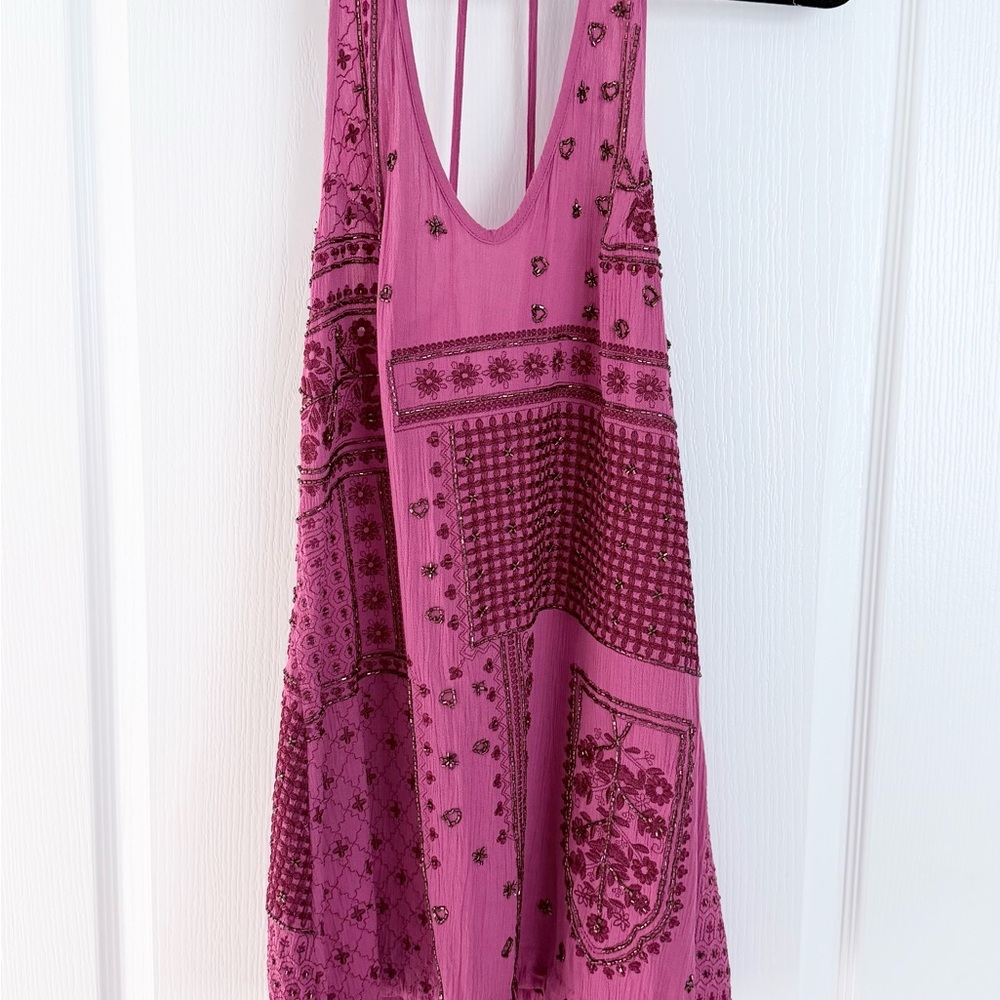 Free People Fuchsia Bead-Embellished Boho Tank Dress